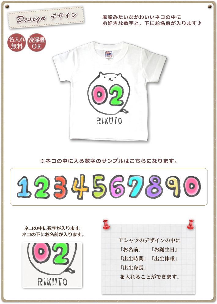 ネコゼッケン 名前入りベビーｔシャツ 半袖 出産祝いの名入れギフト ココロコ